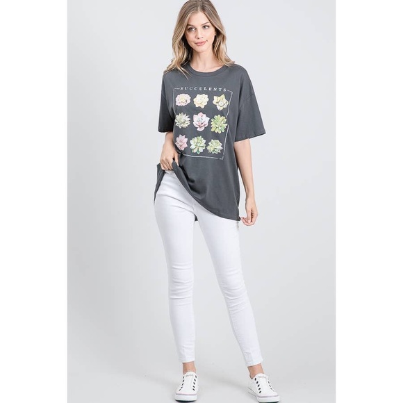 🆕 Charcoal Succulents Oversized Graphic Tee - Picture 3 of 10